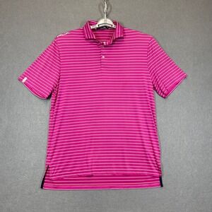 RLX Ralph Lauren Polo Shirt Mens Medium Pink White Stripe Golf Performance